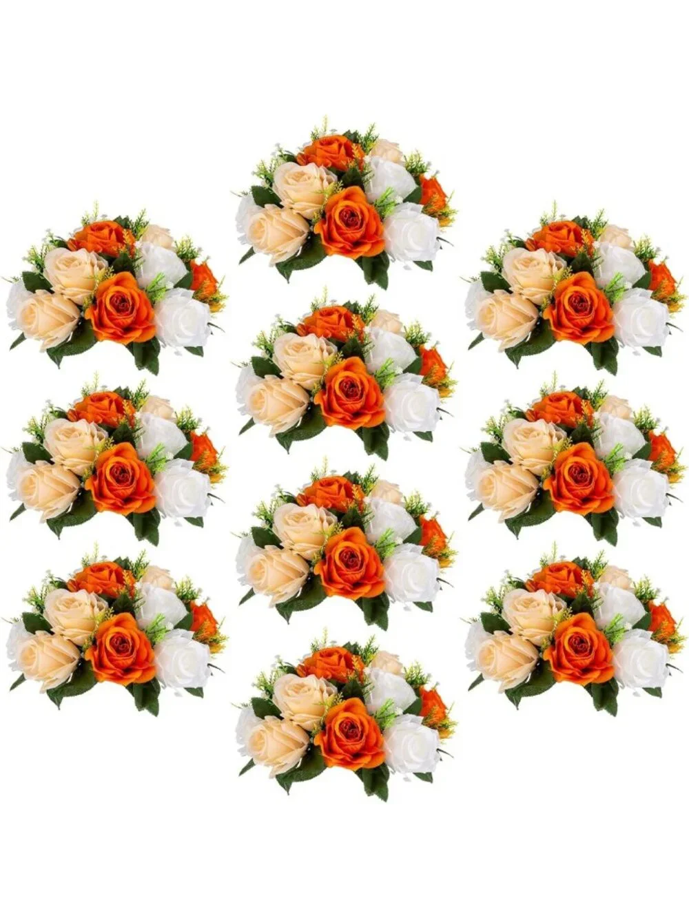 Vibrant Orange Silk Roses Ball - 10 Pcs Faux Flowers for Home Centerpiece Decor
